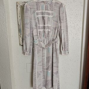Vintage Silver Pleated Dress With Belt By Mavinette Size 14
